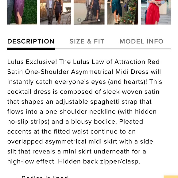 Lulu’s Red satin Dress. Brand new w/tags and never worn. - Picture 7 of 8